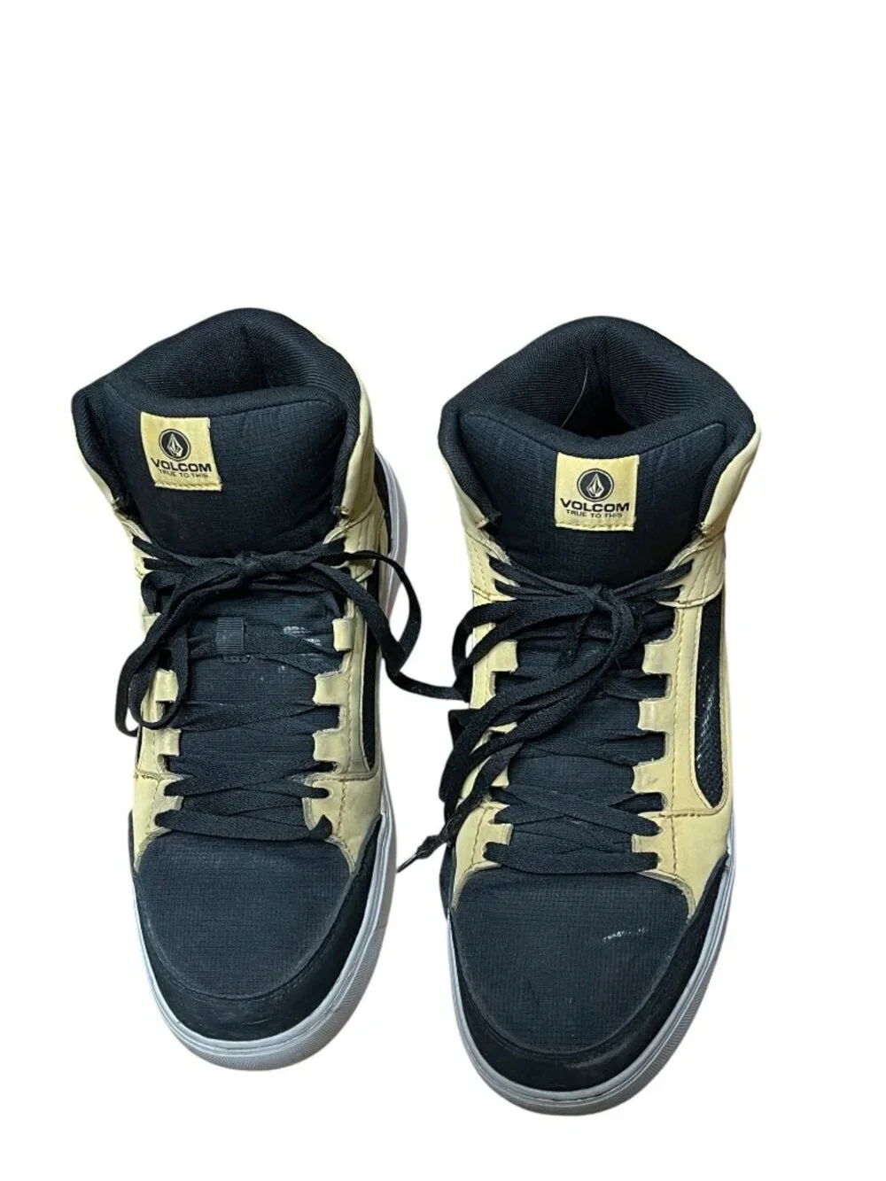 Volcom Mens Size 12 Black & Beige High-Top Shoes With Leather Upper